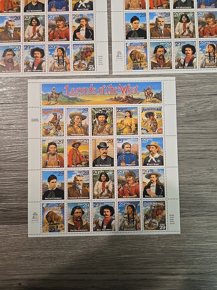 3 USPS 1993 LEGENDS OF THE WEST FULL SHEET 29¢ Stamps BUFFALO BILL  OAKLEY MNH - Image 4 of 4