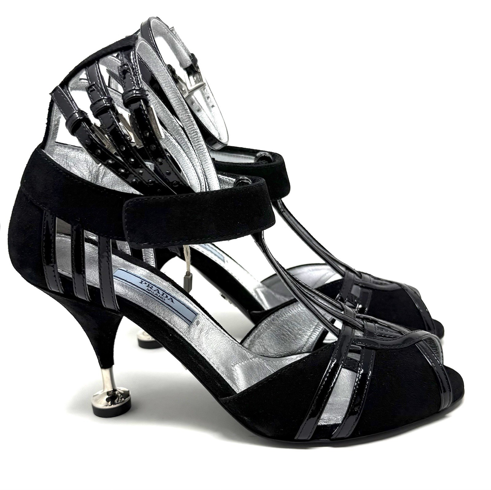 Prada Black Suede Multi Ankle Straps Sandals 2016 Spring Collections .Size 36 IT thumbnail 8