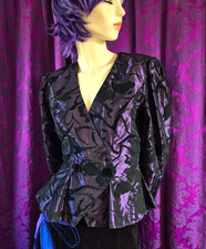 Vintage 1980s Purple Flocked Taffeta Peplum Jacket