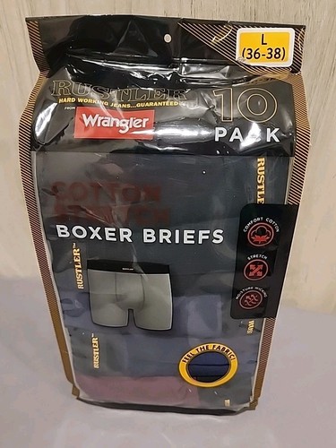 Wrangler Cotton Stretch Boxer Briefs 10 Pack Men's Size L (36-38) New