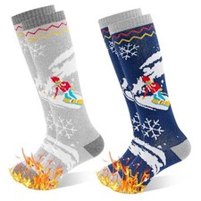 Kids Ski Socks, 2 Pairs Kids Warm Thick Snow 3-6 Years 01 Navy  Grey- 2 Pairs