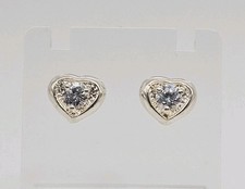 Sterling Silver .50ct TW CZ Heart Post Back Earrings 9mm