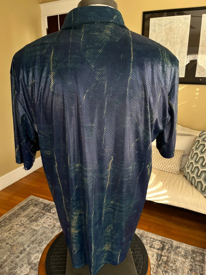 Pop Icon Vintage Blue Snakeskin Short Sleeve Club Shirt Men's Sz. L Made in USA - Image 2 of 4