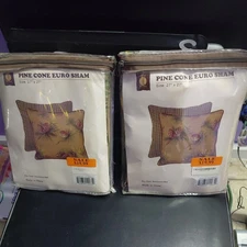 Set of 2 - HiEnd Accents Pine Cone Euro Pillow Sham, 27x27 inch