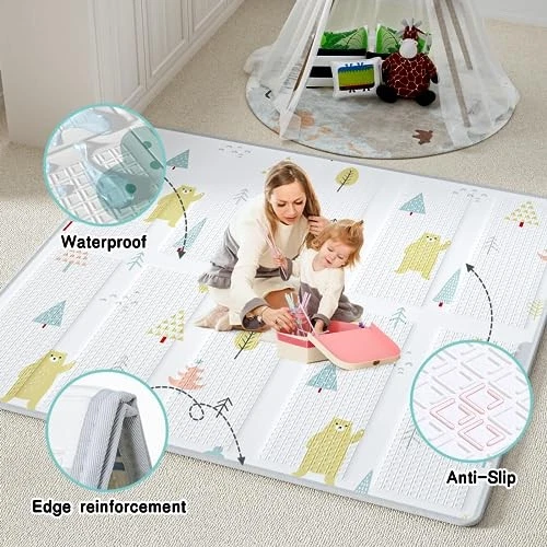 UANLAUO 59X59" BABY/ TODDLER PLAYPEN WITH MAT - GRAY/BEIGE - Image 3 of 4