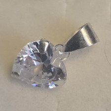 925 Sterling Silver Heart Pendant White Simul...