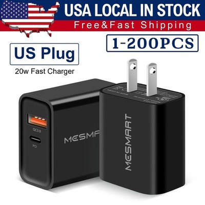20W US Block PD Quick Charge 3.0 USB+Type C Home Wall Adapter Wholesale Bulk Lot