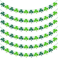 St Patricks Day Garland, Pre-Stung Hanging Felt Shamrock Garland for Wall, Firep