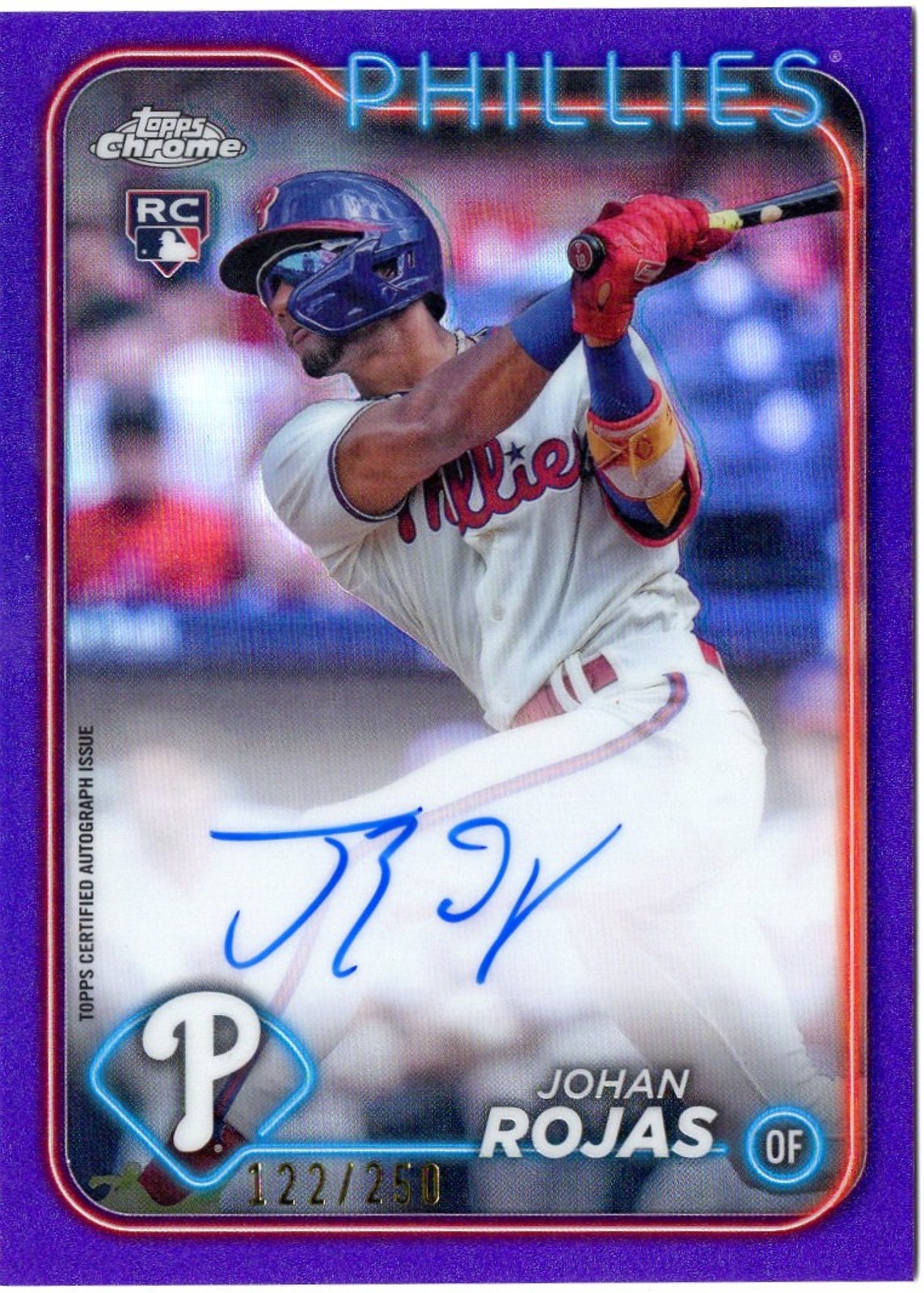 2024 Topps Chrome Update Johan Rojas Auto Purple Refractor /250 RC Phillies