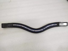 Designer 3 Row Blue/White Crystal Horse Leather Browband For Bridle.