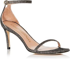 Stuart Weitzman NudistCurve 75 Sandal Pyrite Black Gold Metallic Strappy Heel 37