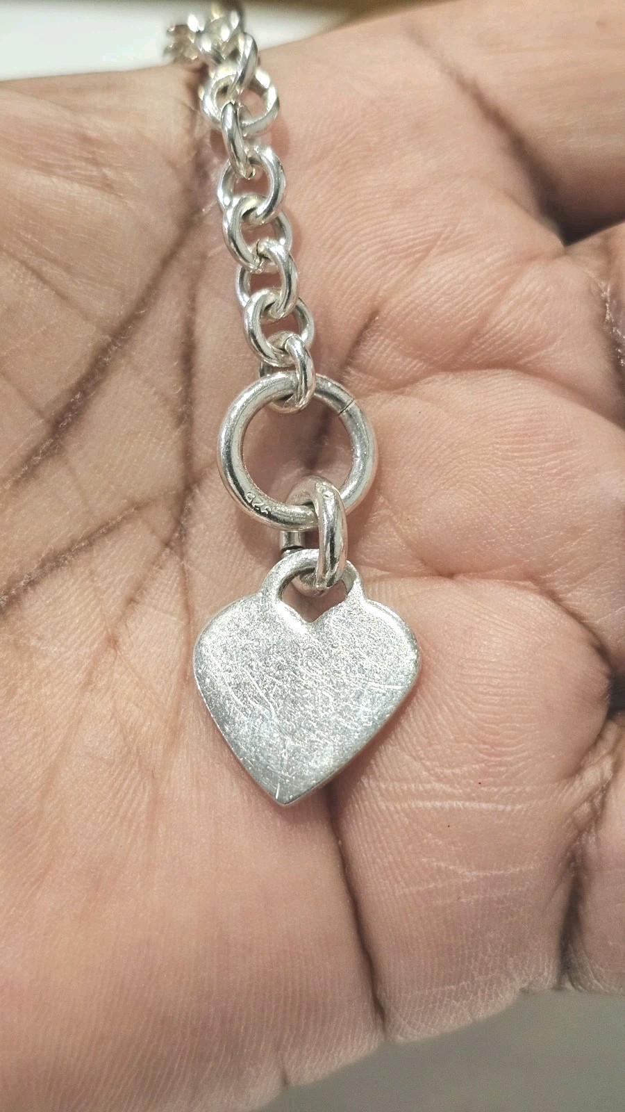 Solid 925 Sterling Silver Heart Toggle Link Brace… - image 8