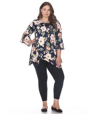 White Mark Women's Plus Size Blanche Tunic Top (Peach Navy, 2X)