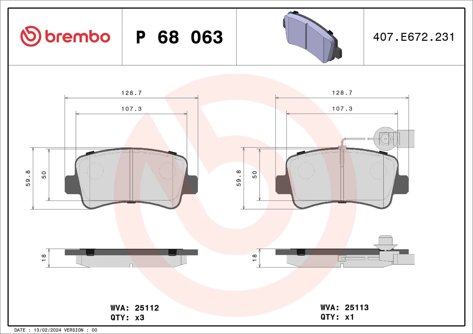 BREMBO P 68 063 Plaquettes de frein - Photo 1/5