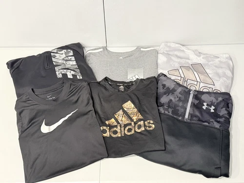Lot of 6 Nike Under Armour Adidas Boy's Shirt Size Large Kids YLG Fleece Hoodie