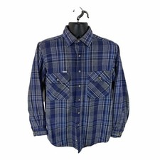 Vintage Carhartt Heavyweight Flannel Shirt Blue Plaid Size Large Western Utility