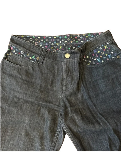 Louis Vuitton Monogram Pocket Jeans Gray Denim Multicolor LV Pockets Women's