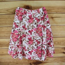 Sag Harbor Midi Skirt A-Line Elastic Waist Womens M Pink White Floral Polyester