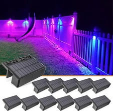 12-Pack 1800mAh Solar LED Outdoor Fence Lights, Waterproof Color Glow