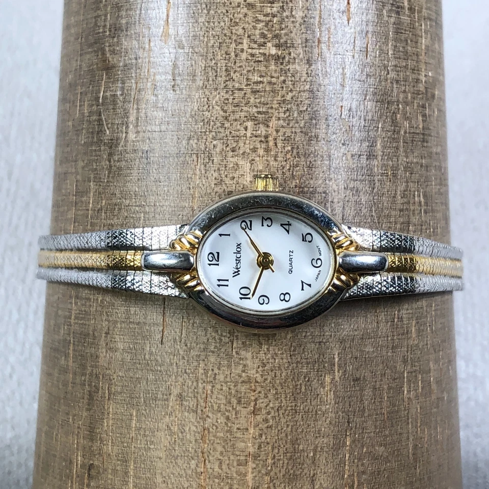 Westclox Mujer LTX168 Vestido Dos Tonos Ovalado Cuarzo Analógico 17mm Reloj 7" Foto 2 de 4