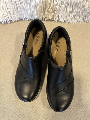 NWT Clarks Womens Channing Ann Black Leather Loafers Shoes 8  display picture 2