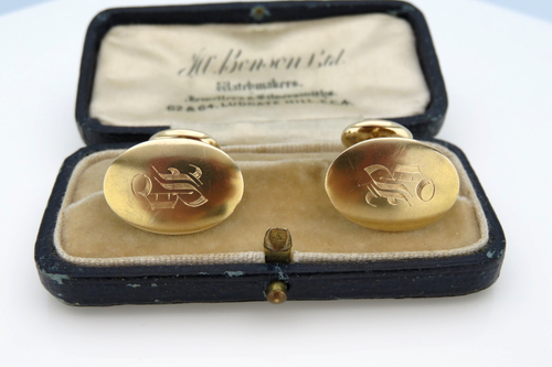 Antique Edwardian Art Deco era 14K Gold Engraved Initial B Cufflinks Buttons - Picture 4 of 12