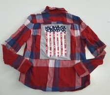 Upcycled Flannel USA Flag County Rockabilly American Eagle Shirt Youth 14