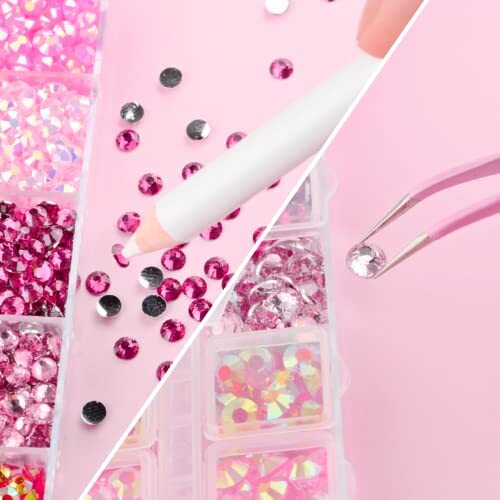 5 Boxes Shiny Colorful Nail Art Rhinestones Kit Crystals AB Flatback Jelly Pink