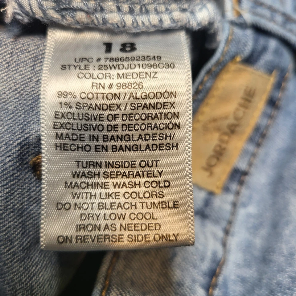 Jeans Jordache Niñas 18 Azul Novia Pierna Recta Elastizados Denim Envejecido Foto 4 de 4