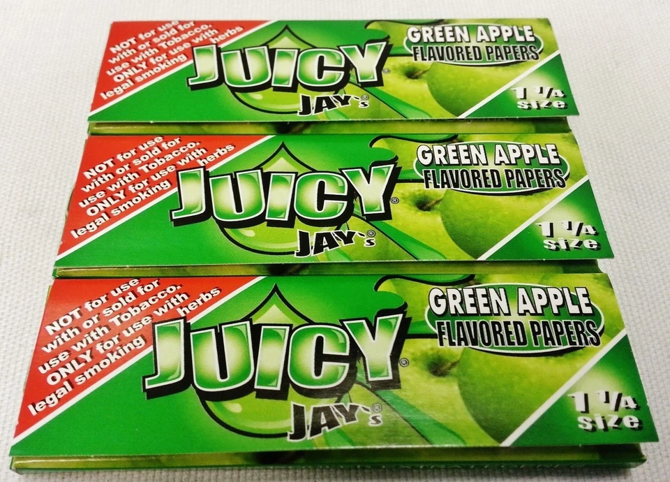 3 Packs of Juicy Jay 1 1/4 Green Apple Packs With Free Shipping