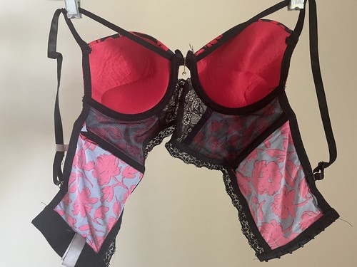 Daisy Fuentes Push Up Bra 34b Red Black Lace Underwire Sheer Lining Lingerie - Picture 4 of 6
