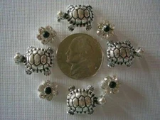 2 Hole Slider Beads Turtles & Daisy Silverand Clear #8