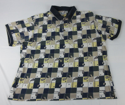 Dad Golf Polo Shirt Men 2XL XXL Clubs Balls Penguin Sport Vintage 90 Paint Stain