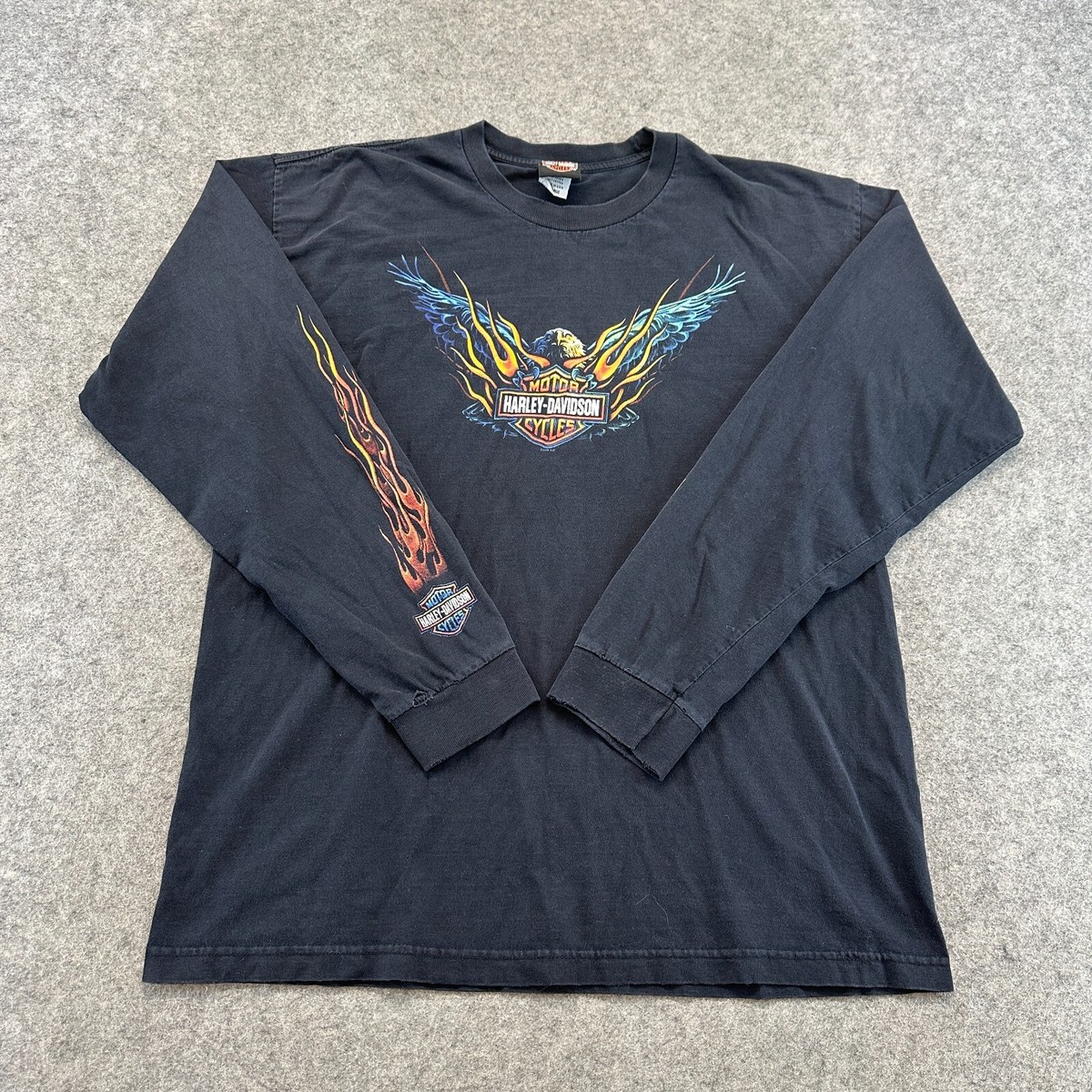 80s〜90s Harley Davidson Long Sleeve Tee VINTAGE Harley Davidson Shirt Mens XL Black Long Sleeve