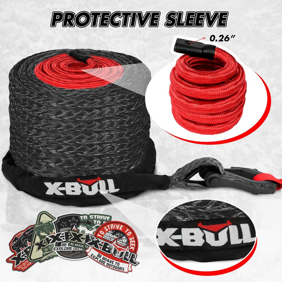 X-BULL Winch Rope 32000LBS 3/8" X 85ft Synthetic Recovery Rope Truck SUV Gray