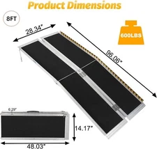 2/3/4/5/7/8/10FT Home Wheelchair Ramp Non-Skid Folding Aluminum Ramps Steps New