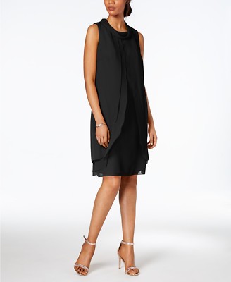 $160 Sl Fashions Ny Womens Black Flyaway Keyhole Chiffon Shift Dress Size 4  | eBay