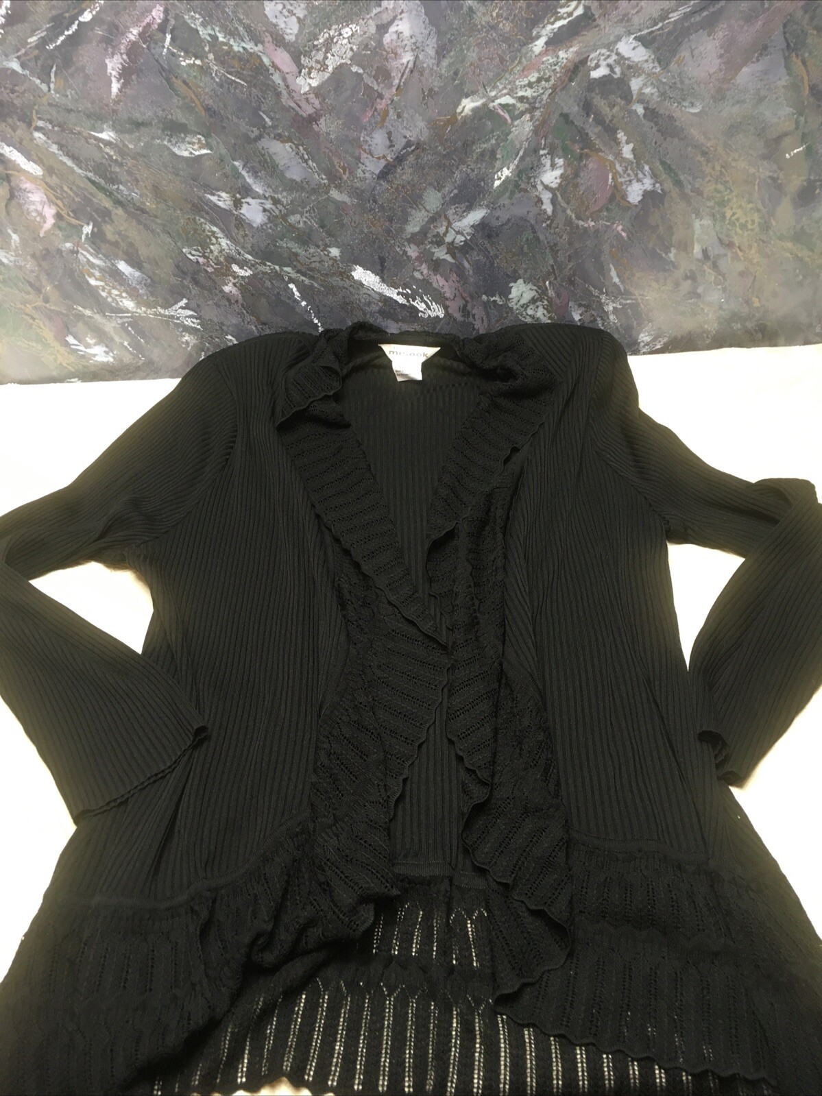 Exclusively Misook Black Solid Open Front Sweater… - image 3