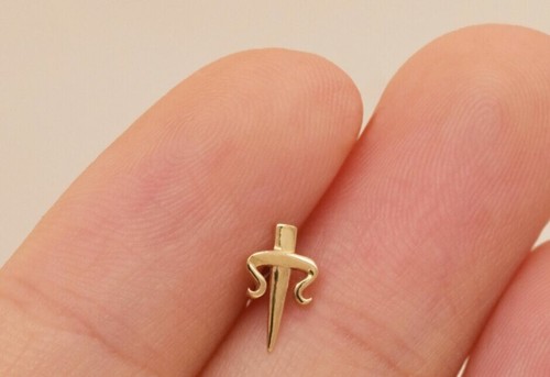 14K Solid Gold Dagger Stud Earrings For Women Cute Sword Piercings Jewelry. - Picture 7 of 12
