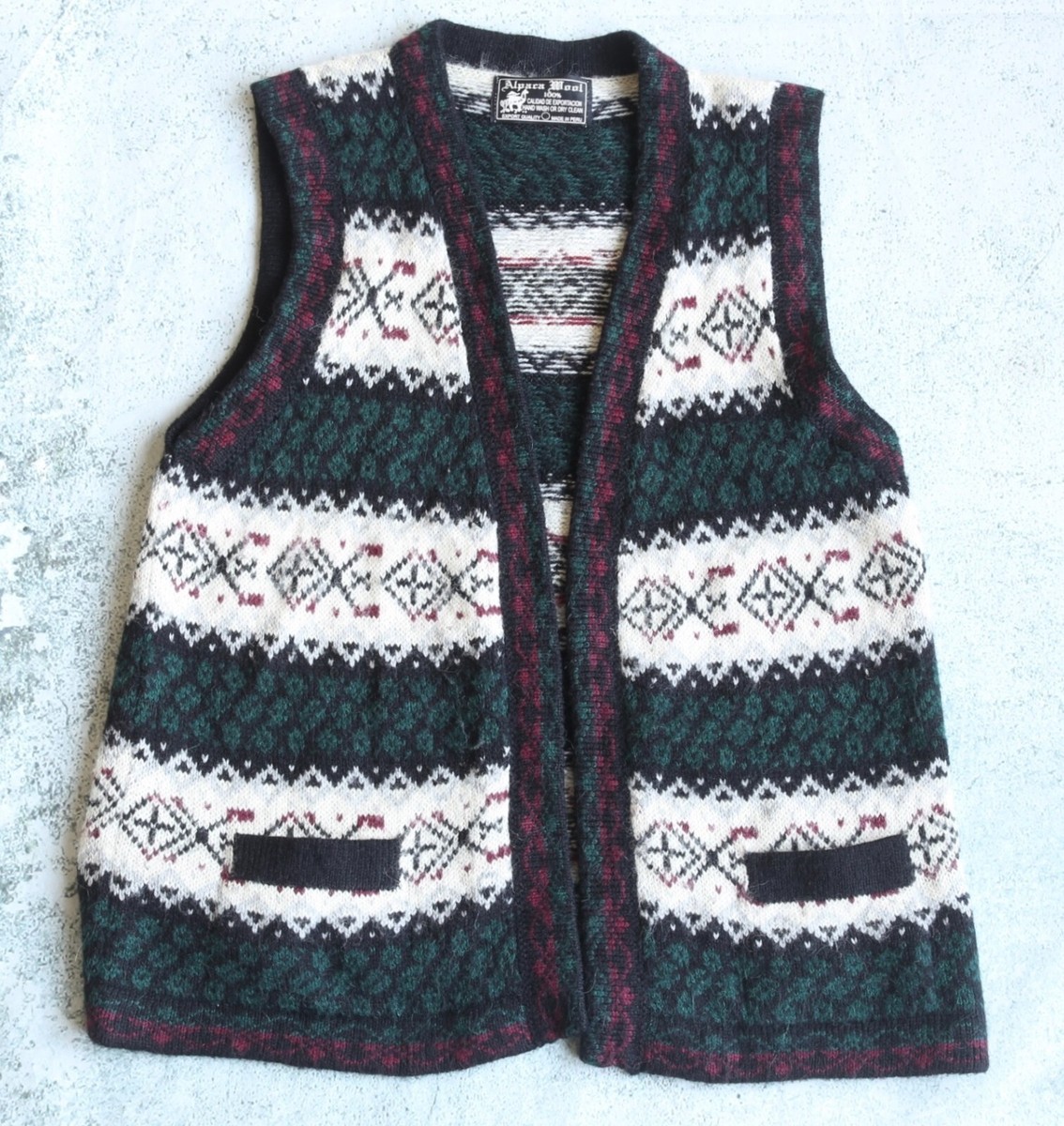 Alpaca Wool Knitted Waistcoat Vest Fits Medium Made Peru