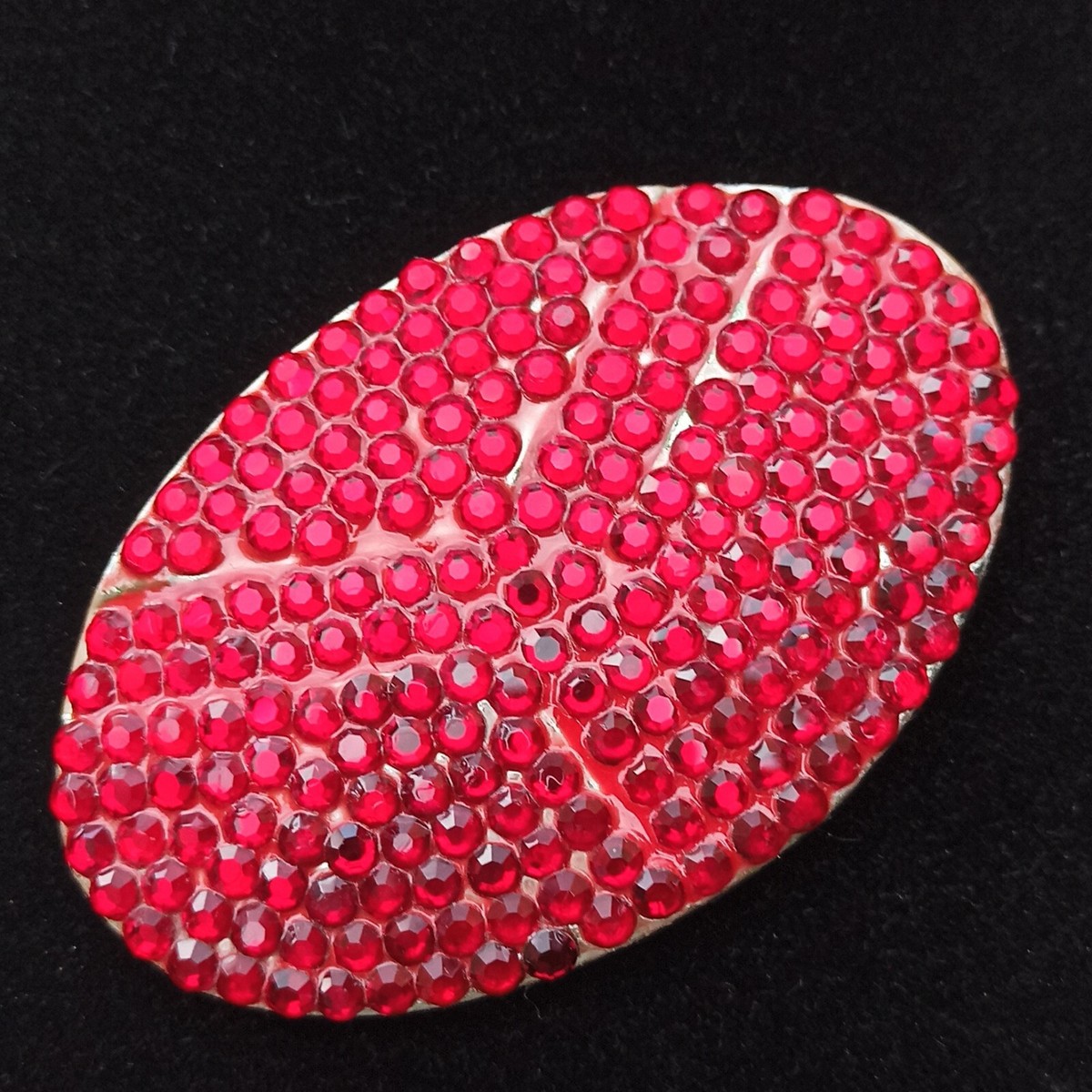 1980s Red Vintage Belt Buckle Large Oval Rhinestones Flashy 