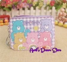 Care Bears Purple Gingham ID Cardholder Coin Purse Keychain Wallet