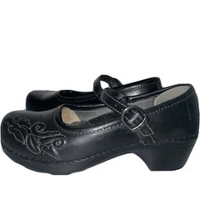 DANSKO Savannah Black Mary Jane Clogs Size 36 Floral Embroidered Lagenlook
