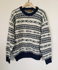 Vintage Men's Eddie Bauer Wool Blend Knit Ski Sweater Size XL Blue Gray