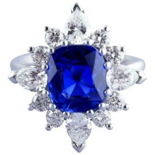 4ct Lab-Created Blue Sapphire Engagement Ring Floral 14k White Gold Plated