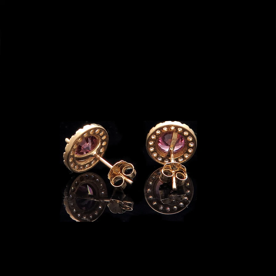 2CT Halo Red Lab-Created Ruby & Diamond Round Stud Earrings 14k Yellow Gold - Image 2 of 3