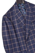 $5500 STILE LATINO handmade CASHMERE blazer US 46 EU 56 SLIM FIT BLUE CHECK