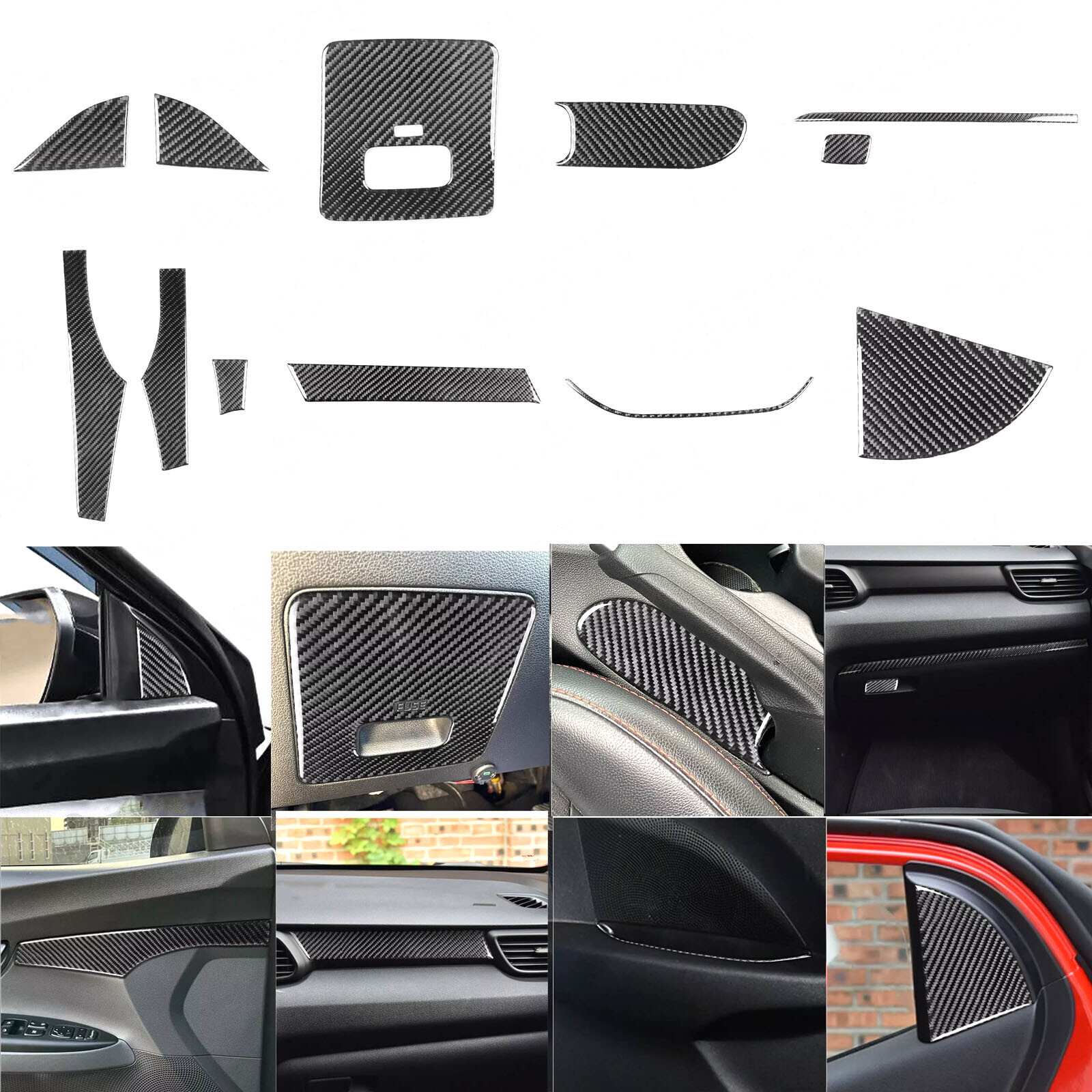 12Pcs Real Carbon Fiber Full Interior Trim Kits For Hyundai Veloster JS N 19-22