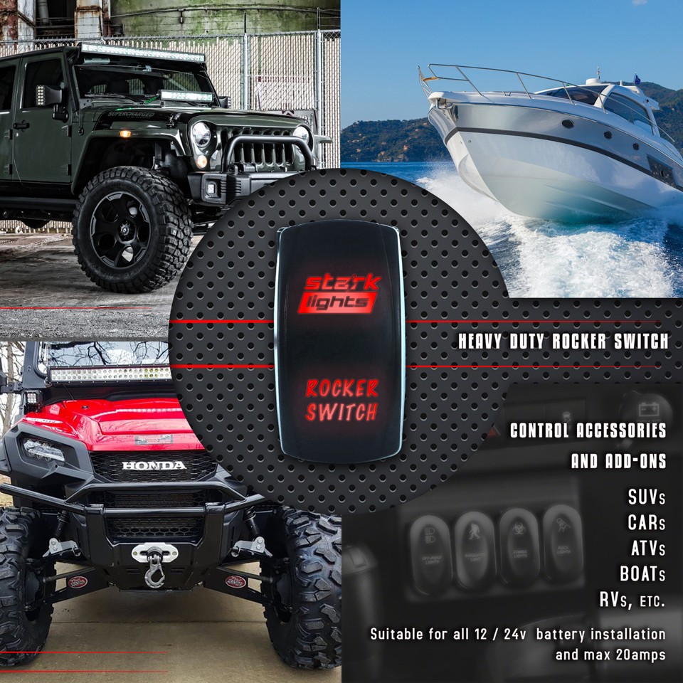 RED WHITE Laser Etched LED Rocker Switch Dual Light 20A 12V ON OFF ...