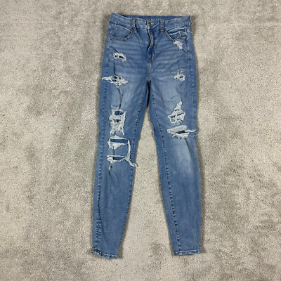 American Eagle Jeans Womens 6 Blue Curvy High Rise Jegging Distressed Stretch